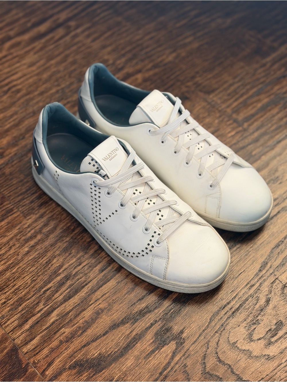 Valentino Garavani Open Leather Sneakers White Silver EU 40 Designer Shoes